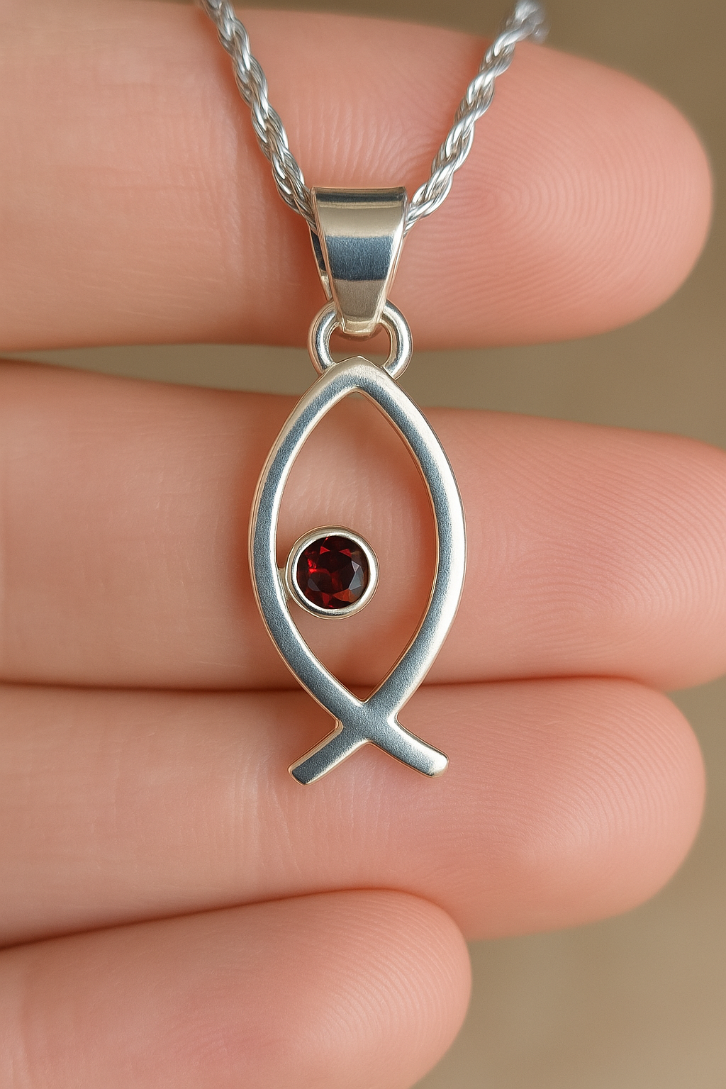 Ichthus Pendant with Birthstone