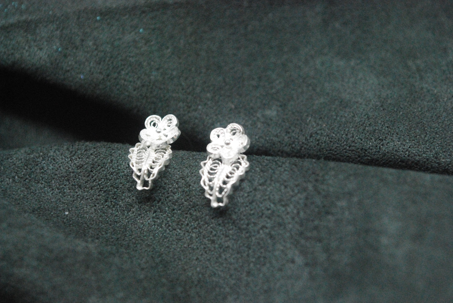 Tiny flower and leaf stud earrings