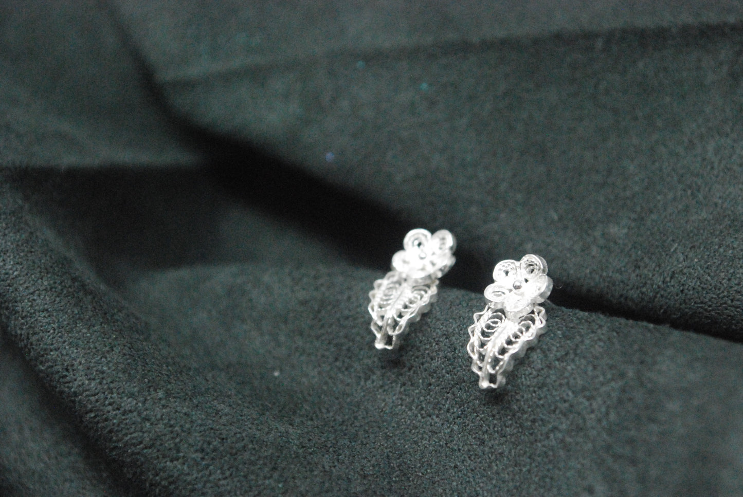 Tiny flower and leaf stud earrings