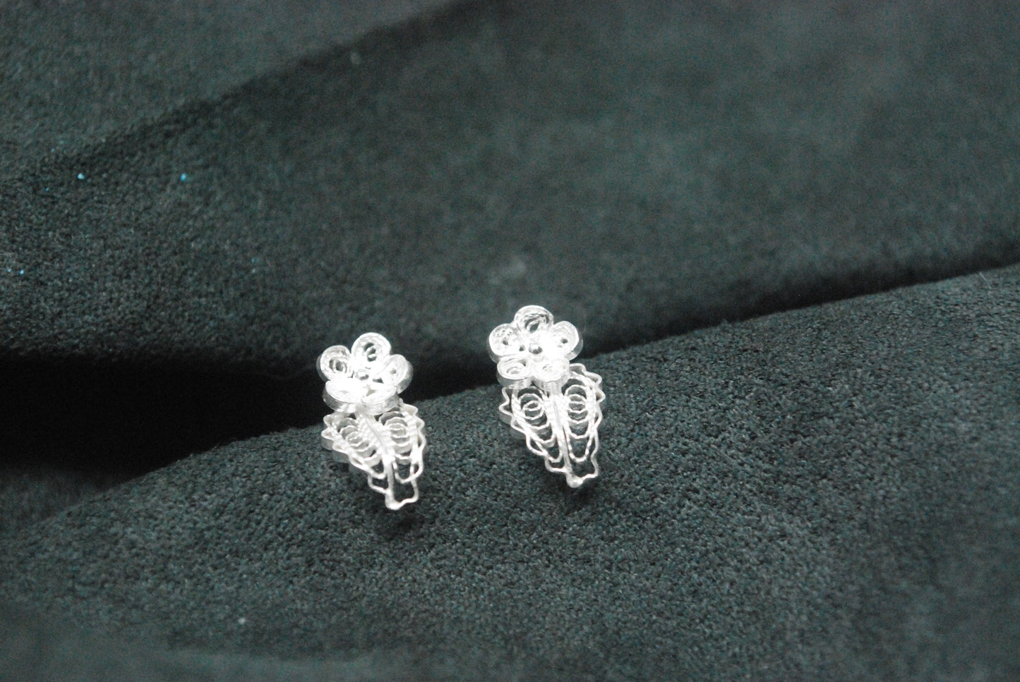 Tiny flower and leaf stud earrings