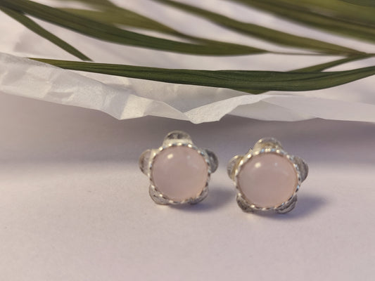 Pink-Quartz Stone Flower Pin Earrings