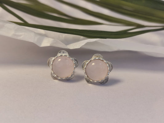 Pink-Quartz Stone Flower Pin Earrings
