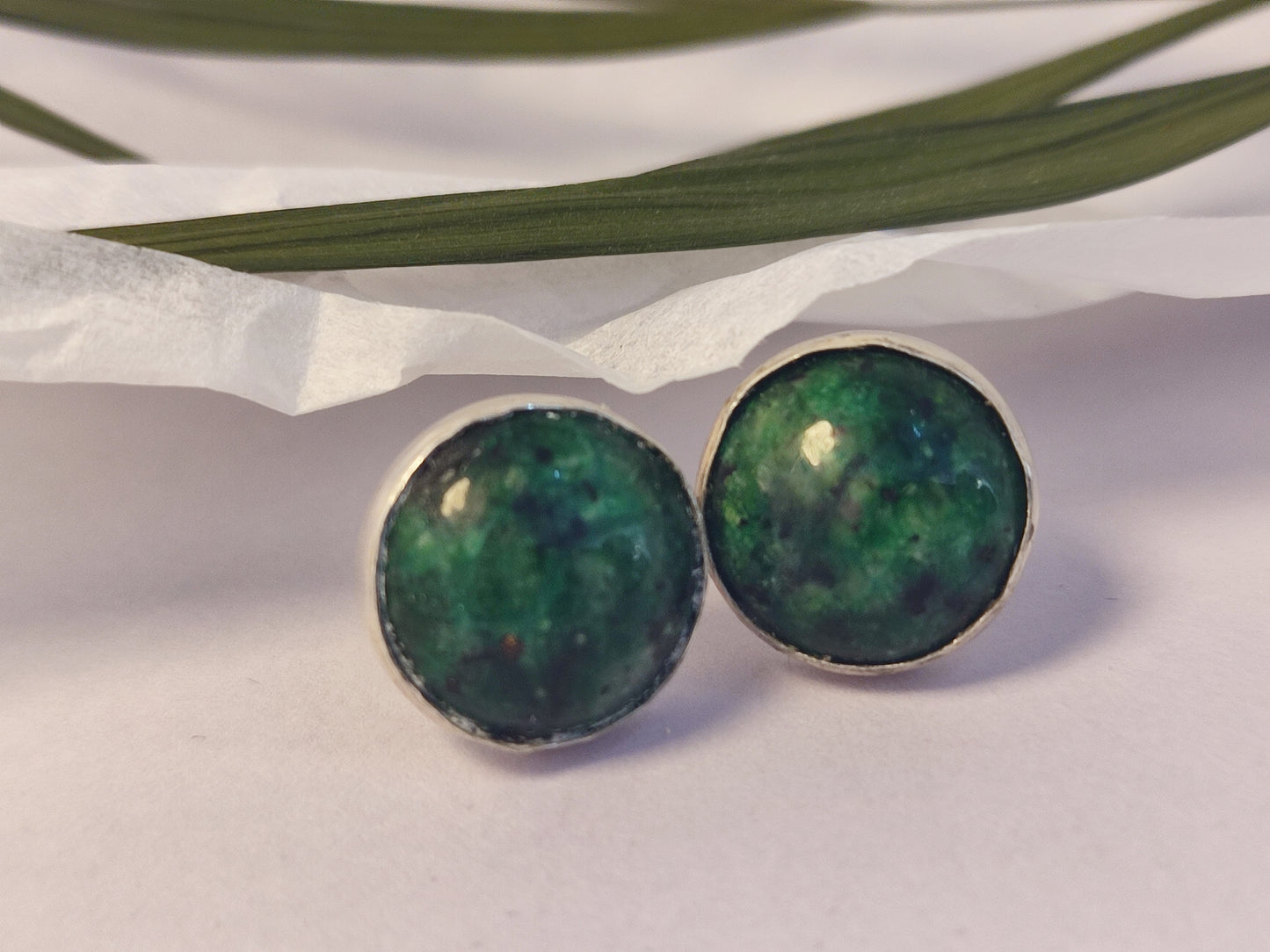 Green-Ruby Zoisite Stud Earrings