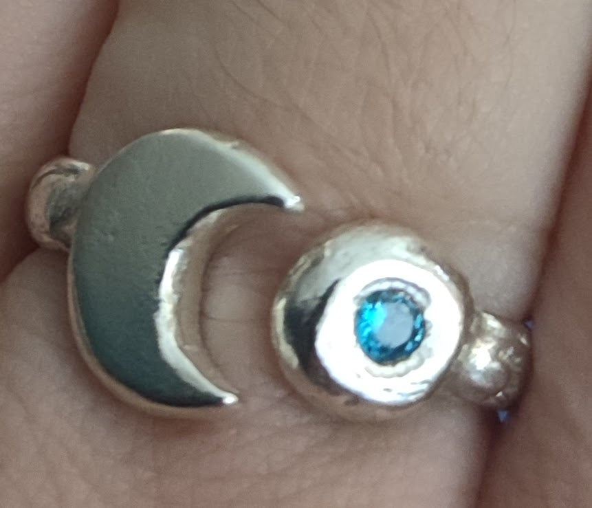 Moonlight Whispers Ring - Handcrafted Silver 925 with Blue Zircon
