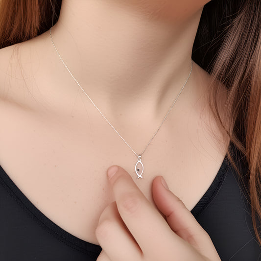 Ichthus Pendant with Birthstone