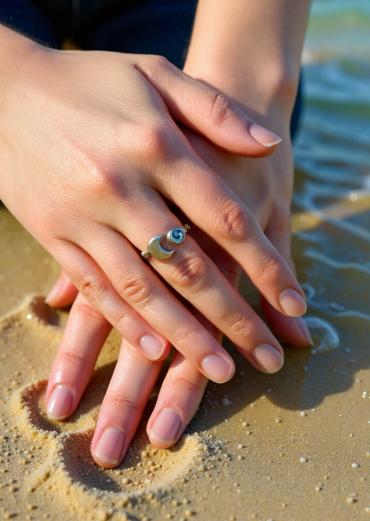 Moonlight Whispers Ring - Handcrafted Silver 925 with Blue Zircon