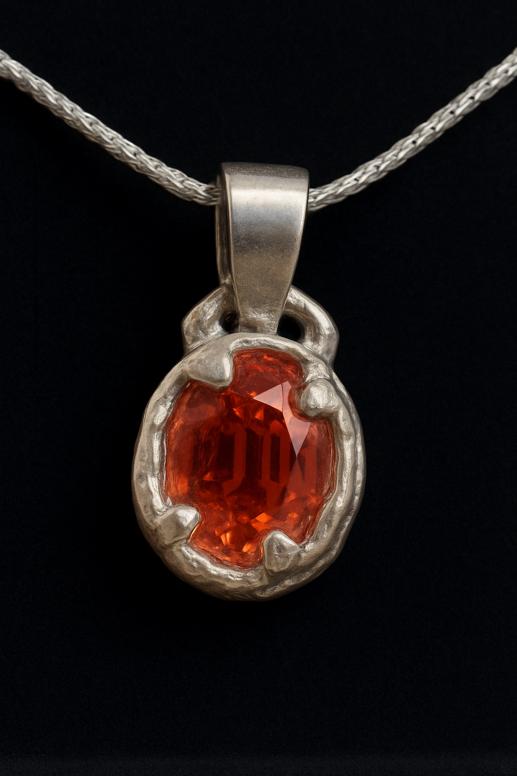 The Lotus Flame Pendant - Handcrafted Padparadscha Sapphire in Lost Wax Sterling Silver
