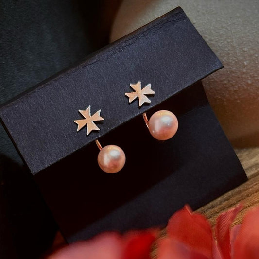 Maltese Cross Pearl Jacket Earrings