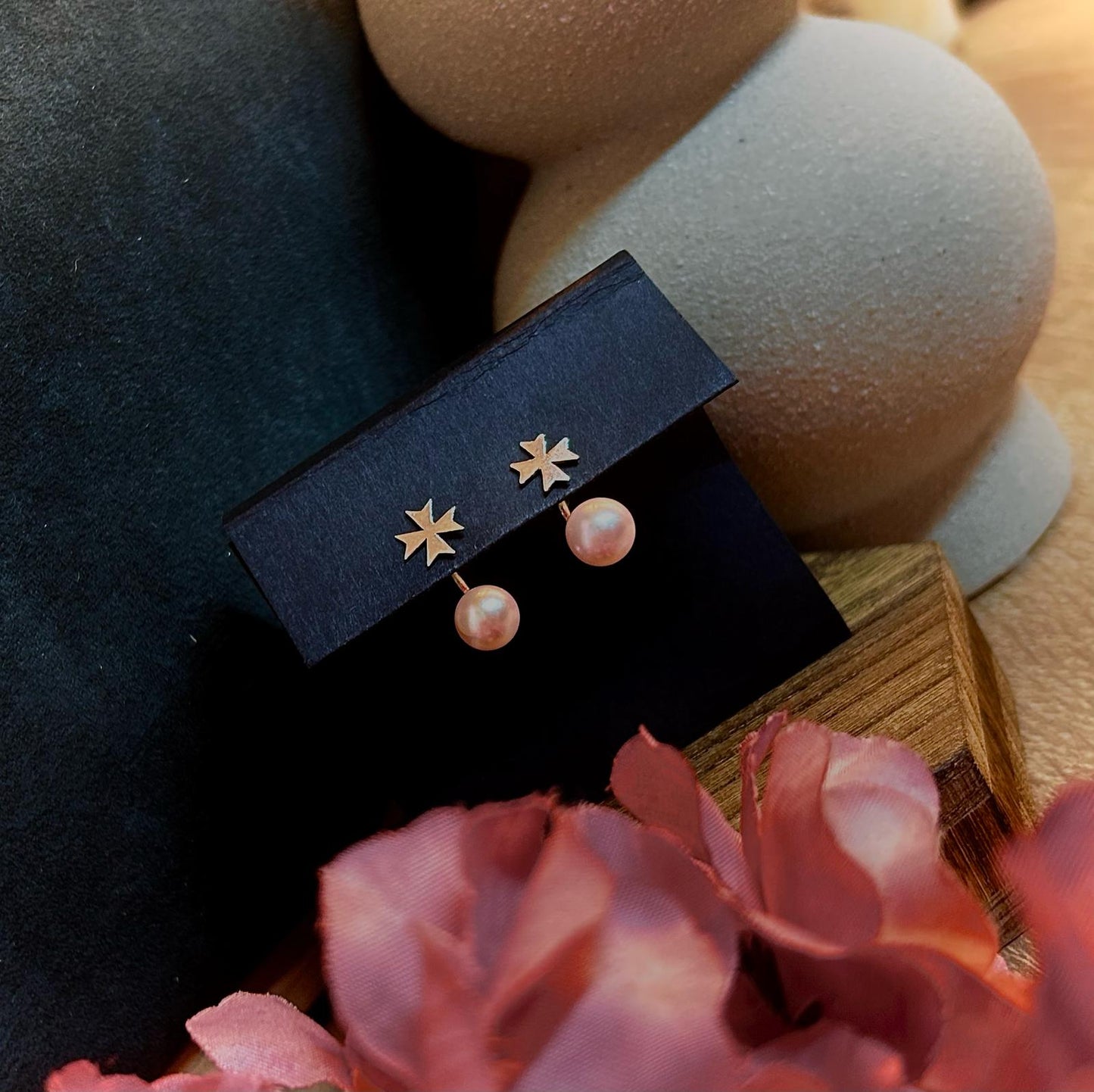 Maltese Cross Pearl Jacket Earrings